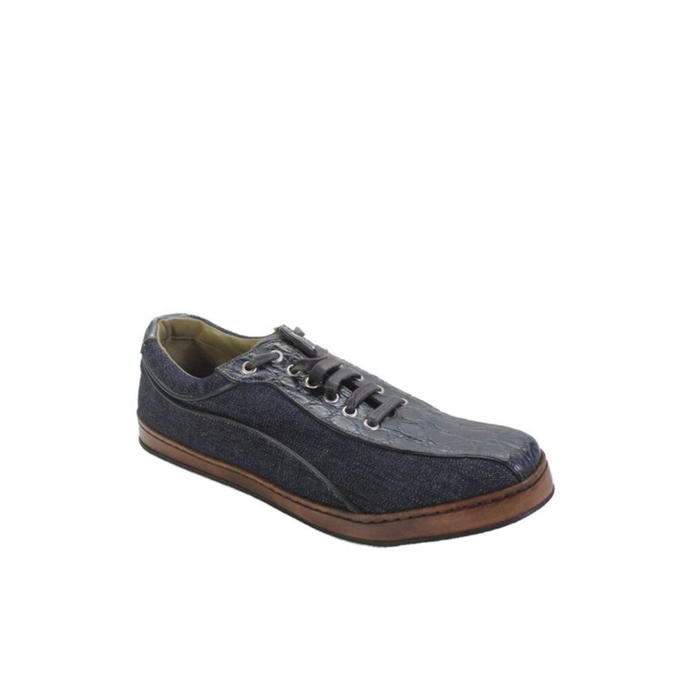 Tardini Mens Genuine American Alligator Jeans Fabric Sneakers Shoes Blue Sz 7.5